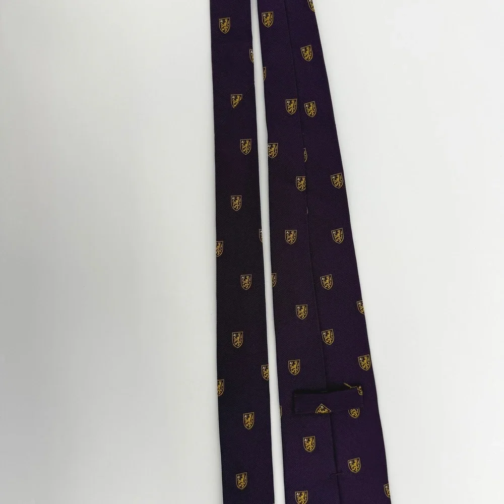 Vintage Polo Ralph Lauren Purple Silk Repp Tie Crested Lion Emblematic Italy